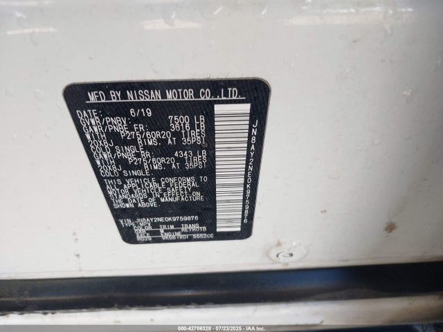 JN8AY2NE0K9759876 Nissan Armada