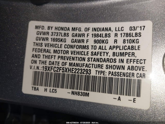Honda k20c2 2017 19XFC2F5XHE223293 Image 9