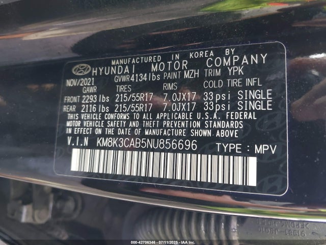 Hyundai mpi nu pe 2022 KM8K3CAB5NU856696 Image 9