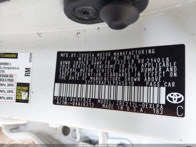 Toyota 2zr-fae 2020 5YFEPRAE1LP045619 Image 9