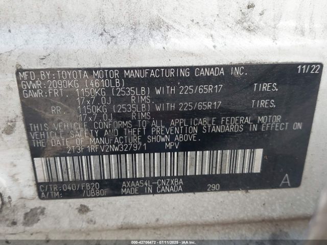 2022 TOYOTA RAV4 2T3F1RFV2NW327971 Photo 8