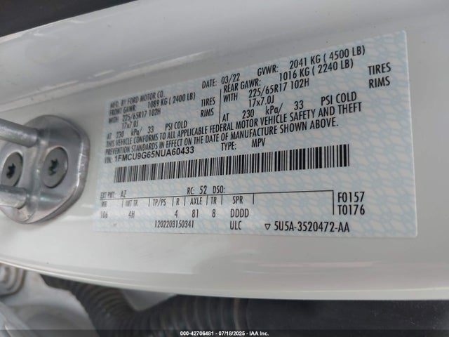 1FMCU9G65NUA60433 Ford dragon di tc