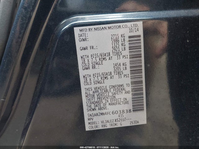 Nissan 2015 2015 5N1AR2MN4FC603838 Image 9