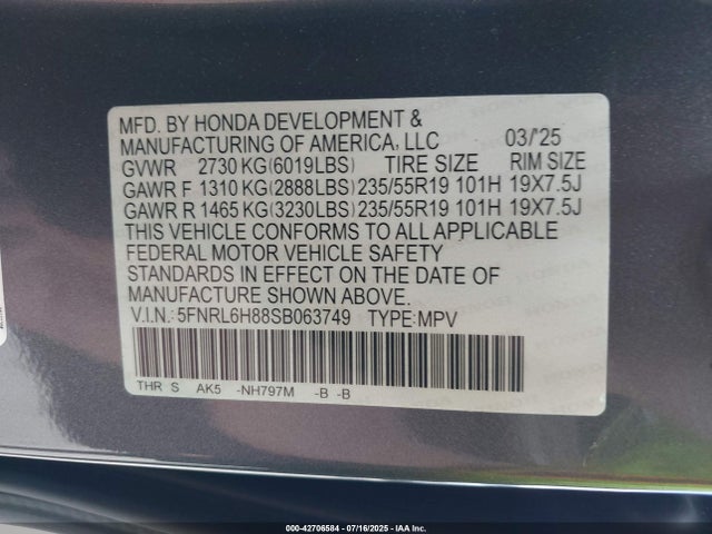 5FNRL6H88SB063749 Honda j35y7