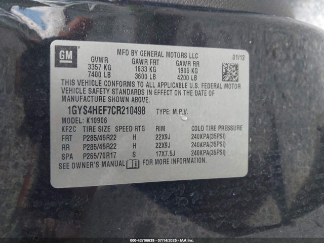 2012 CADILLAC ESCALADE ESV 1GYS4HEF7CR210498 Photo 8