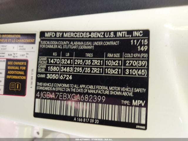 4JGDA7EBXGA682399 Mercedes-Benz m157