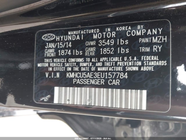 KMHCU5AE3EU157784 Hyundai dohc gdi gamma