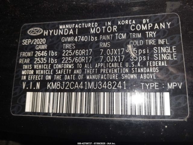 2021 HYUNDAI TUCSON KM8J2CA41MU348241 Photo 8