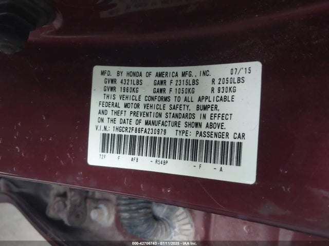 Honda k24w1 2015 1HGCR2F86FA230979 Image 9