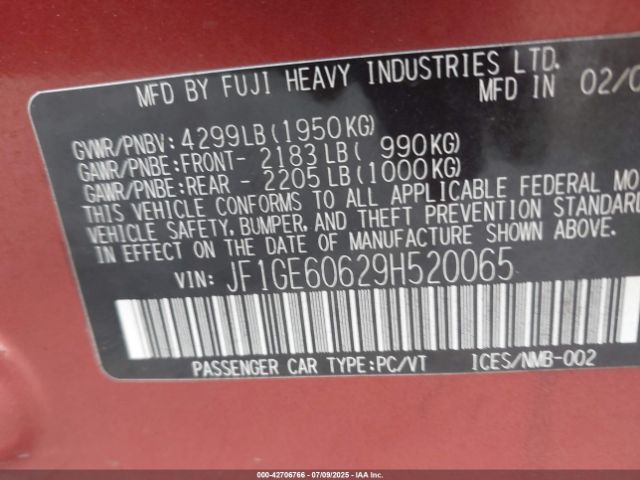 2009 SUBARU IMPREZA JF1GE60629H520065 Photo 8