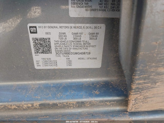 3GTU9BED1MG438719 GMC l84 - di, alum, gen 5, var 2