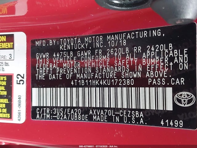 4T1B11HK4KU172380 Toyota a25a-fks