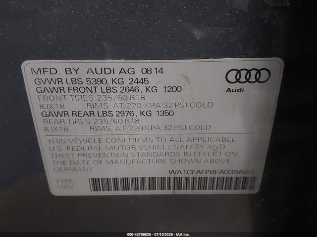 2015 AUDI Q5 WA1CFAFP8FA035680 Photo 8