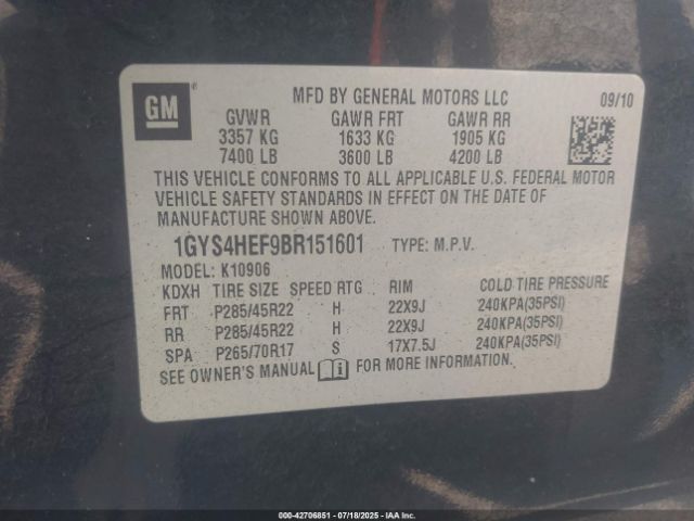 2011 CADILLAC ESCALADE ESV 1GYS4HEF9BR151601 Photo 8