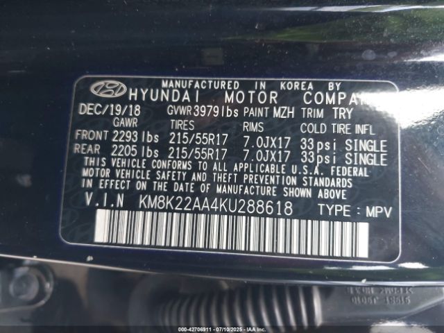 2019 HYUNDAI KONA KM8K22AA4KU288618 Photo 8