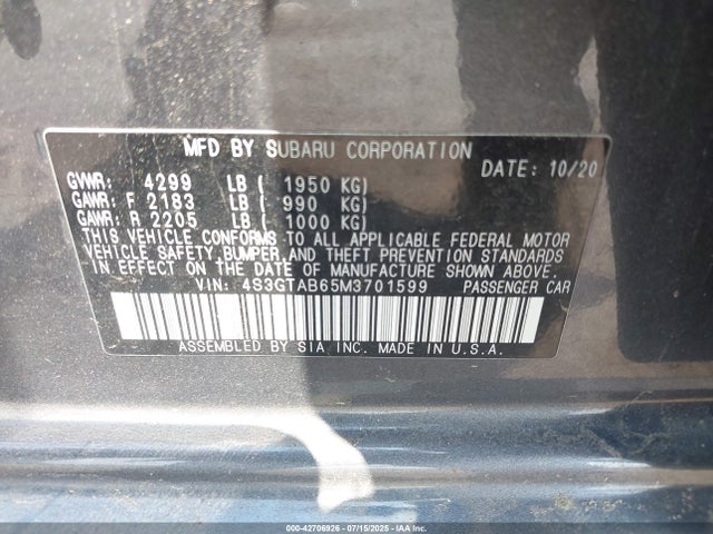 Subaru na 2021 4S3GTAB65M3701599 Image 9
