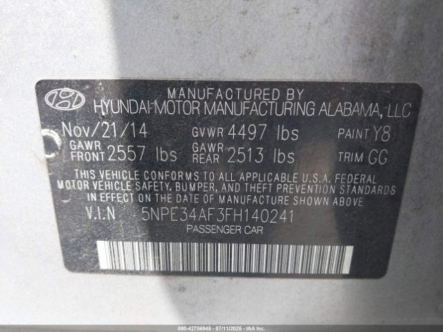2015 HYUNDAI SONATA 5NPE34AF3FH140241 Photo 8