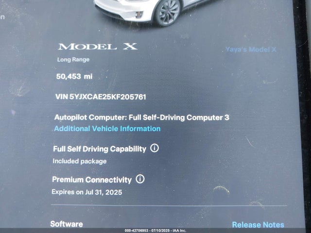 5YJXCAE25KF205761 Tesla 2019
