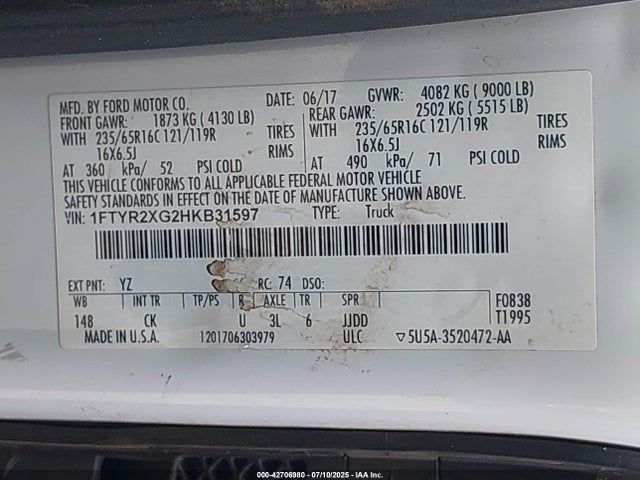 1FTYR2XG2HKB31597 Ford 2017