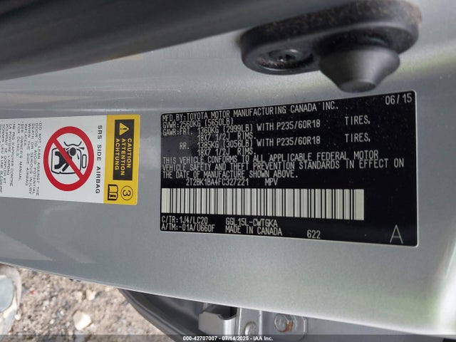 Lexus 2gr-fe 2015 2T2BK1BA4FC327221 Image 9