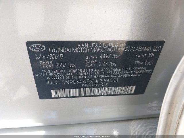 5NPE34AFXHH584008 Hyundai 2017