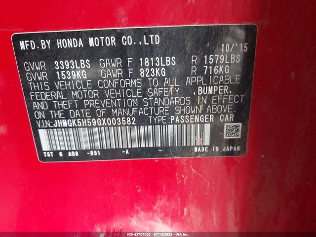 JHMGK5H59GX003582 Honda l15b1