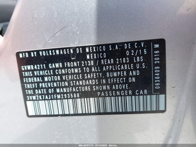 3VW2K7AJ1FM293588 Volkswagen 2015