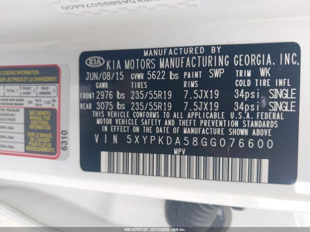 2016 KIA SORENTO 5XYPKDA58GG076600 Photo 8