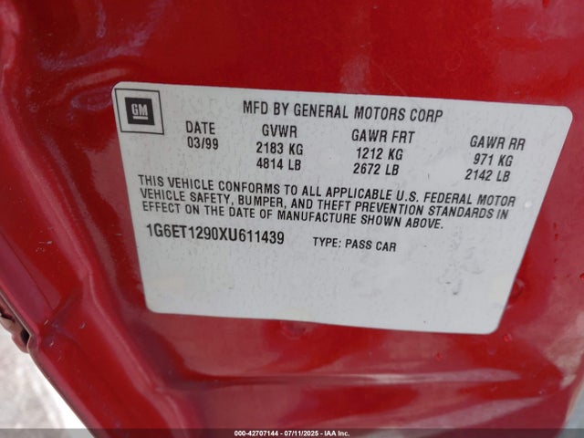 1999 CADILLAC ELDORADO 1G6ET1290XU611439 Photo 8