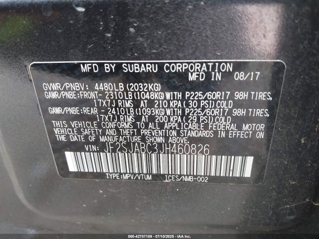 JF2SJABC3JH460826 Subaru naturally aspirated u5