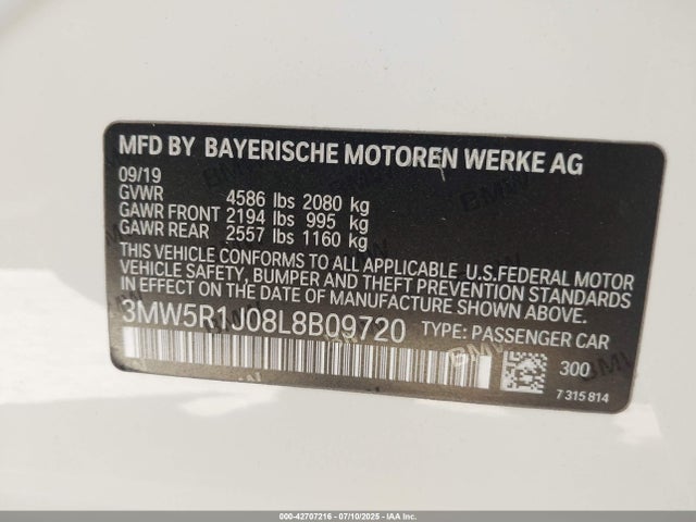 3MW5R1J08L8B09720 BMW 330I