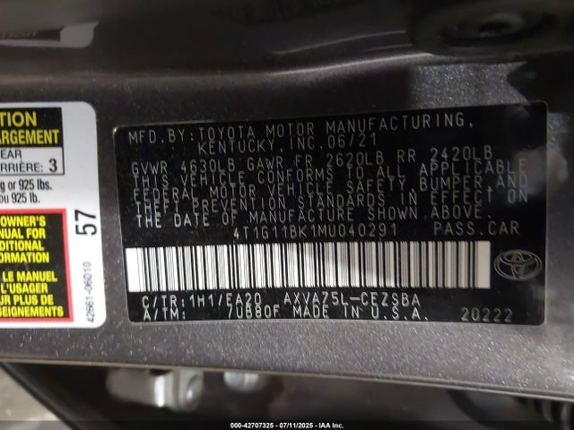 4T1G11BK1MU040291 Toyota a25a-fks