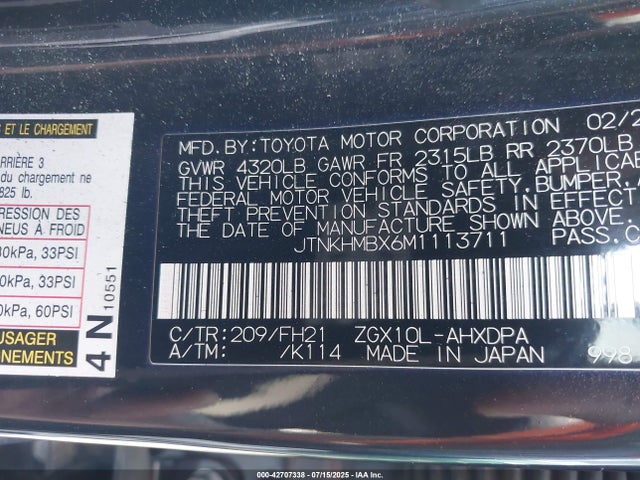 JTNKHMBX6M1113711 Toyota 3zr-fae