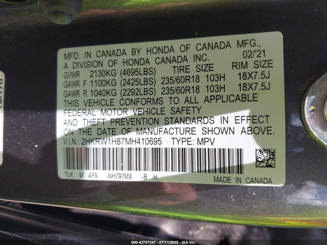 2HKRW1H87MH410695 Honda l15be