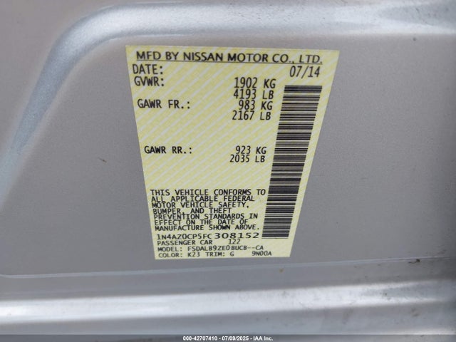 1N4AZ0CP5FC308152 Nissan Leaf