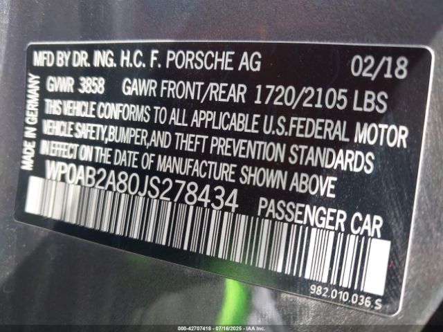 2018 PORSCHE 718 CAYMAN WP0AB2A80JS278434 Photo 8