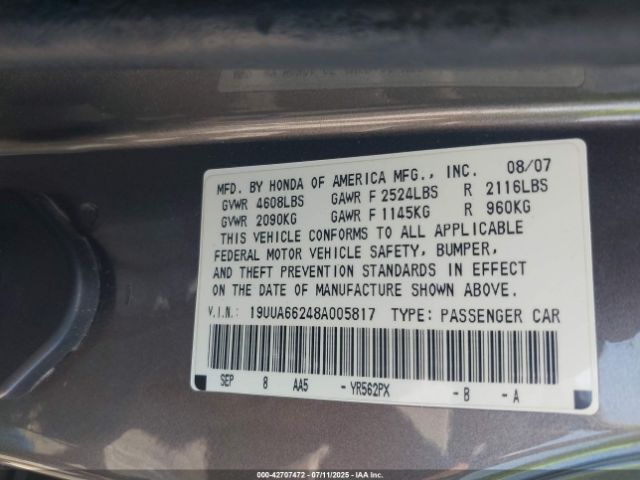 2008 ACURA TL 19UUA66248A005817 Photo 8