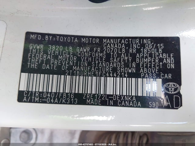 Toyota 2zr-fe 2015 2T1BURHE1FC444214 Image 9