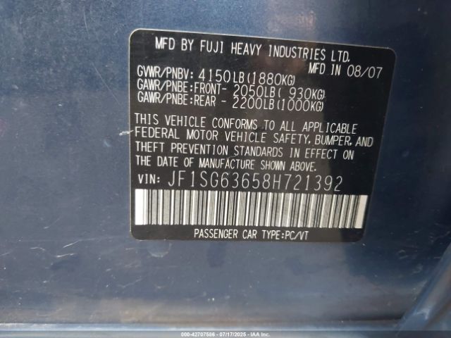 2008 SUBARU FORESTER JF1SG63658H721392 Photo 8