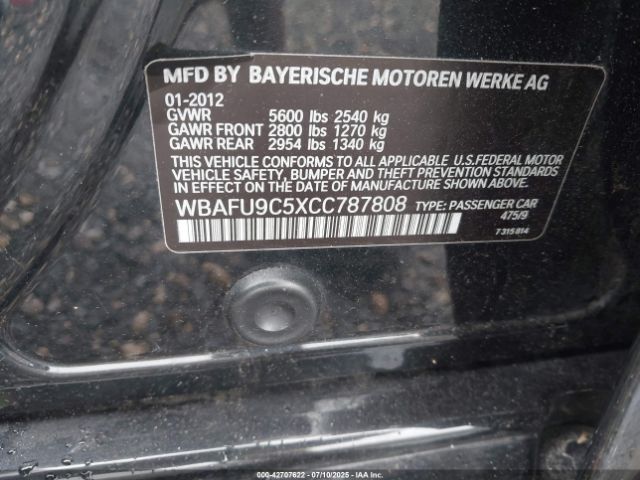 2012 BMW 550I WBAFU9C5XCC787808 Photo 8