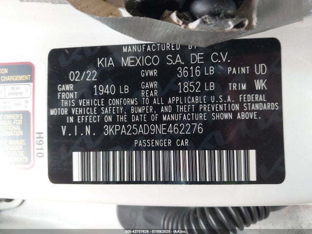 3KPA25AD9NE462276 KIA mpi gamma ii