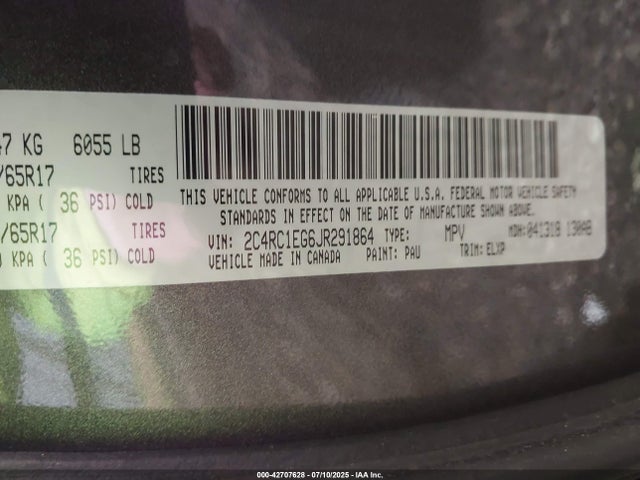 2C4RC1EG6JR291864 Chrysler 2018