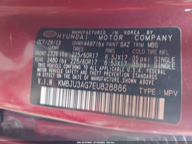 KM8JU3AG7EU828886 Hyundai gdi theta ii