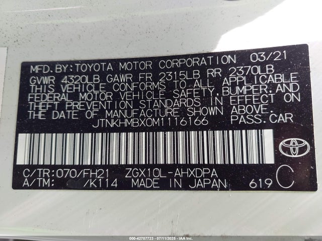 JTNKHMBX0M1116166 Toyota 3zr-fae