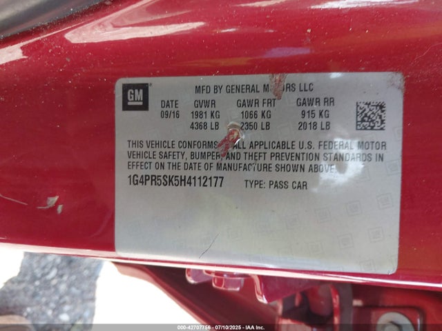 1G4PR5SK5H4112177 Buick lea - sidi: spark ignited direct injection, e85 max, alum