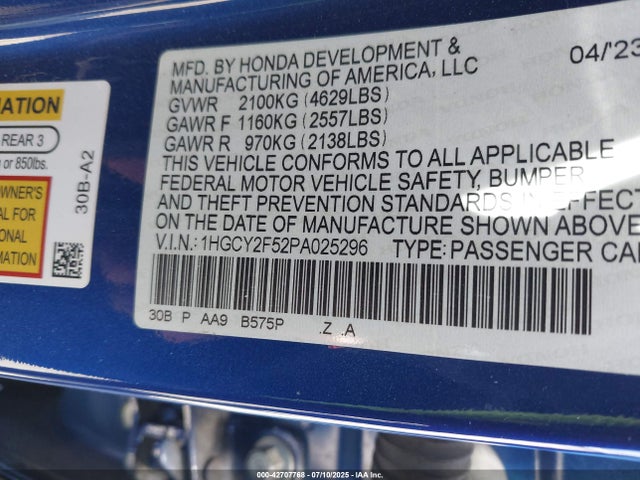 1HGCY2F52PA025296 Honda lfc5