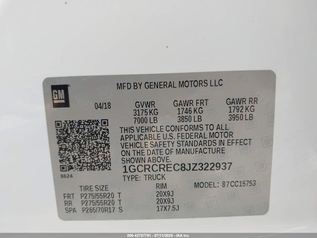 1GCRCREC8JZ322937 Chevrolet l83 - sidi: spark ignited direct injection, vvt: variable valve timing, afm, e85 max, alum
