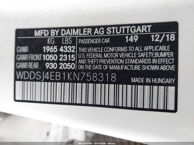 Mercedes-Benz m270 2019 WDDSJ4EB1KN758318 Image 9