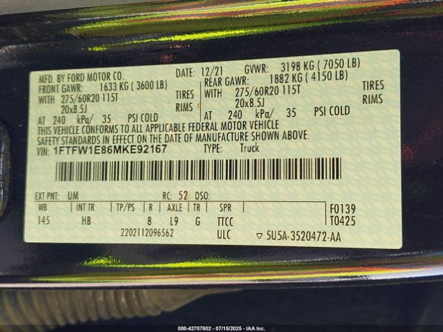 2021 FORD F-150 1FTFW1E86MKE92167 Photo 8