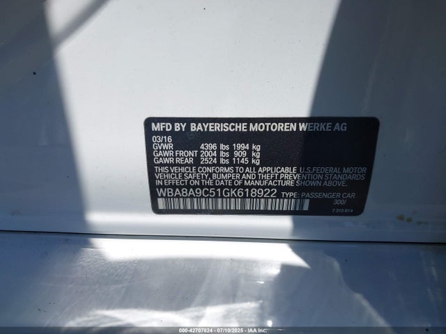 BMW 2016 2016 WBA8A9C51GK618922 Image 9